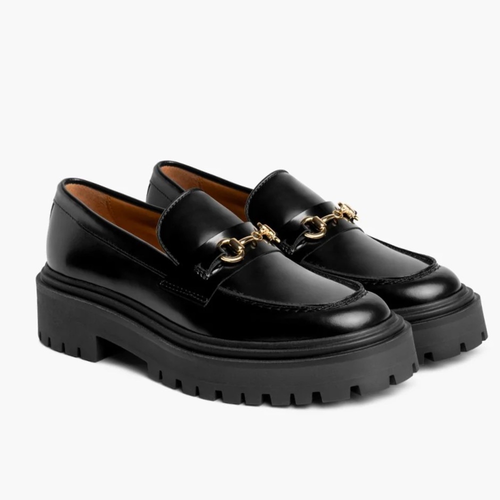 Thursday Platform Penny Loafer Black Patent Leather Size 7 Gold - Picture 13 of 13